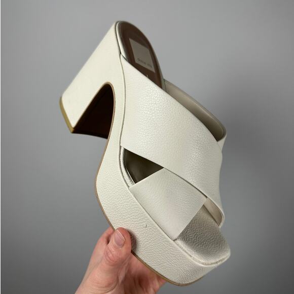 Dolce Vita Cream Chunky Platform Leather Wonder Heels Women's 8.5 - Picture 10 of 14